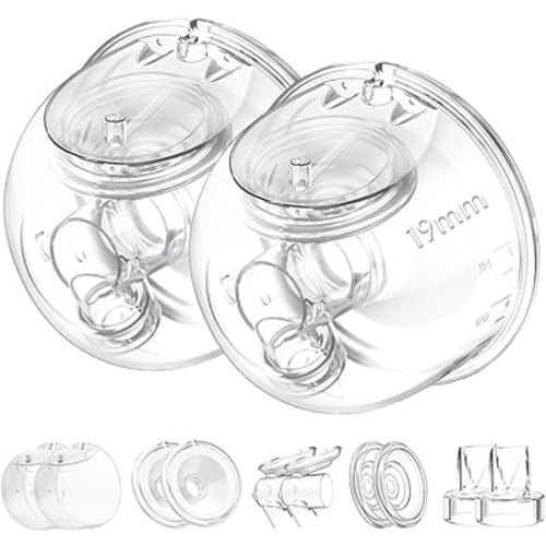 Two Full Milk Collector Cup Sets with 19mm Flange Compatible with Momcozy S12 Pro/S9 Pro Breast Pump, NOT for S9/S12, Replacement Pump Parts with Duckbill Valve, Flange, Diaphragm, Linker, Collector
