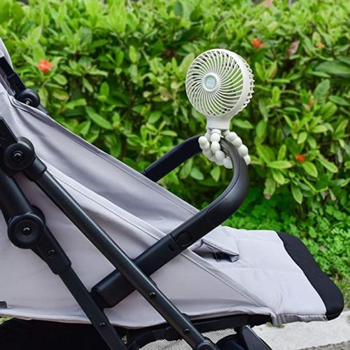 WiHoo Mini Handheld Stroller Fan,2600mAh Personal Portable Car Seat Baby Fan with Flexible Tripod Fix on Stroller/Student Bed,USB or Battery Powered Desk Fan Adjustable 3 Speeds for Camping/Traveling - Stroller Fan White