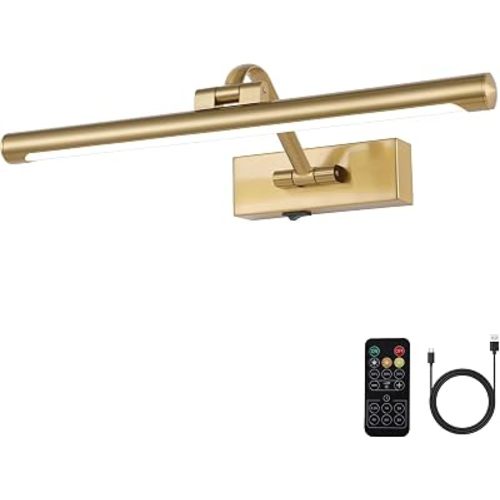 Wireless Picture Lights for Wall Battery Operated Brass Art Light for Paintings with Remote 3CCT Dimmable Potrait Lighting Rotatable Display Lighting 16" Rechargeable Wall Lamp for Frame Dartboard
