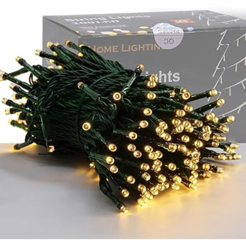 Home Lighting 66ft Christmas Decorative Mini Lights, 200 LED Green Wire Fairy Starry String Lights Plug in, 8 Lighting Modes, for Indoor Outdoor Xmas Tree Wedding Party Decoration (Warm White)