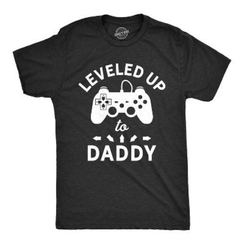 Mens Leveled Up to Daddy T Shirt Funny Video Game Fathers Day Tee - Crazy Dog Men's T Shirt For Gamers Black L