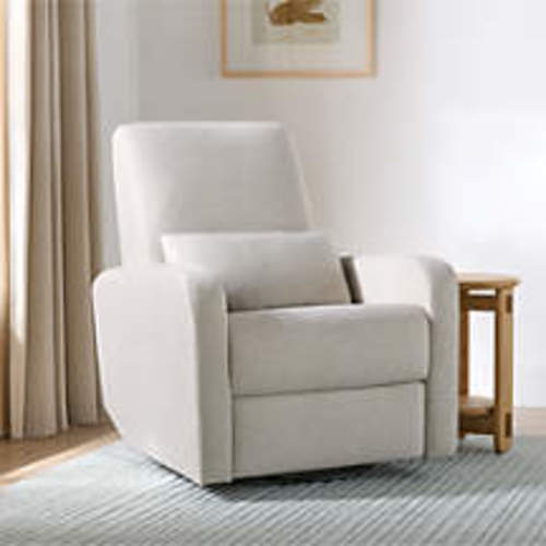 Kinney Linen Natural Stripe Swivel Glider Power Recliner Nursery Chair