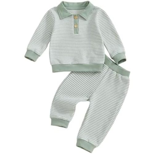 VISGOGO Baby Boy Clothes Toddler Fall Winter Outfit Sweater Toddler Boy Striped Clothes 6 12 18 Months 2 3T 4T Pant Set