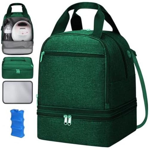 Pump Bag for Spectra S1 S2, Wearable Breast Pump Bags with Ice Pack, Pumping Bag with Waterproof Mat for Pump Accessories, Insulated Bottle Bags for Work Travel and Family, Green
