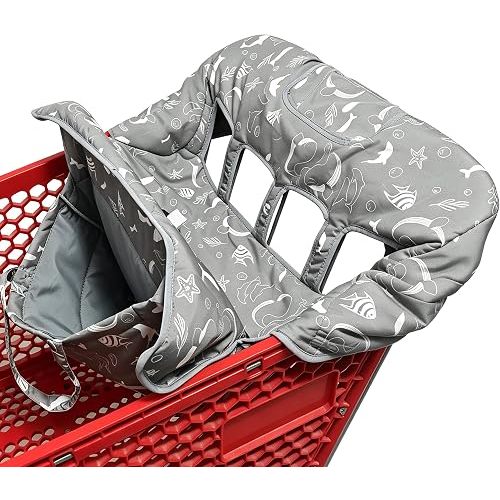 Twin Double Shopping Cart Cover for Baby Siblings with Carrying Case. Fit Wholesale Warehouse Grocery Stores Like Costco SAMS Club (Gray Seaworld)