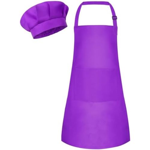 Kids Apron and Chef Hat Set Children Apron Adjustable with 2 Pockets Children Chef Painting for Cooking Baking