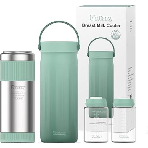 22oz Portable Breast Milk Cooler for Outdoor, Life Saver with 360° Total Cooling for 24 Hours, Larger Capacity Travel Breastmilk Chiller with 2pcs Baby Bottles for Breastmilk Storage, Green