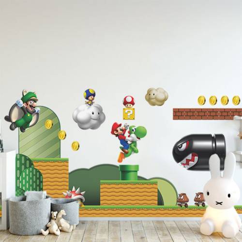 SET A Peel and Stick Super Mario Bros  Wall Decal Super Mario Brothers Wall Sticker Bedroom Decor (2 Combo set)