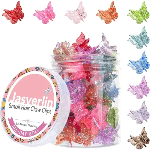 Glitter Mini Butterfly Hair Claw Clips, Sparkly Colorful Hair Accessories for Girls and Women - 90s Y2K Cute, Small, Tiny Clip in 10 Assorted Colors, Set of 50 (Glitter)