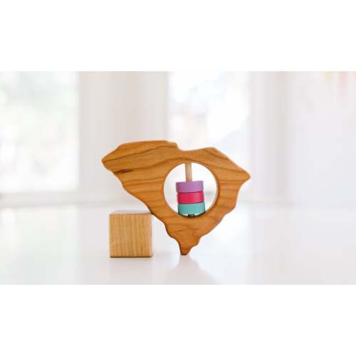 Personalized South Carolina State Baby Rattle: Modern Wooden Toy