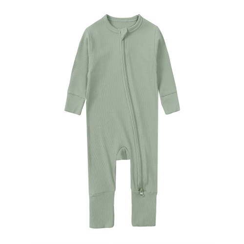 WIBACKER Baby Boy Girl Ribbed Pajamas with Mittens Bamboo Viscose Sleepers 2 Way Zipper Long Sleeve Pjs