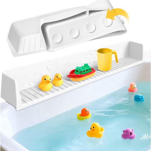 Splash Guard for Bathtub Kids - Silicone Bathtub Splash Guard with 11 Suction Cups, Bath Tub Play Shelf for Kids & Toy Holder, Prevent Water Spill in Bathroom, Fun Bath Time for Toddlers Baby, White