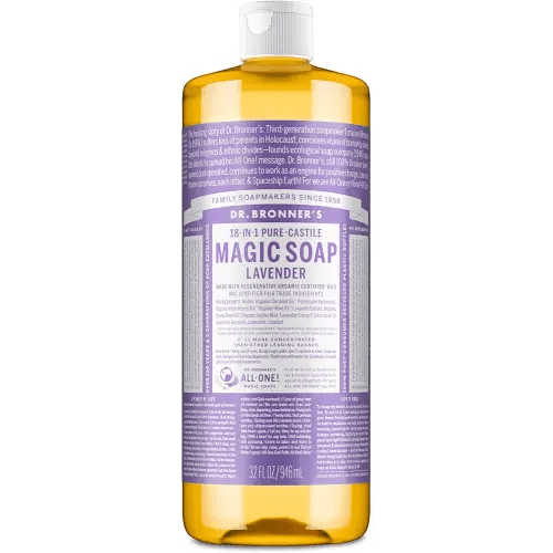 Dr. Bronner’s Pure-Castile Magic Liquid Soap - Made with Regenerative Organic Certified Oils - 18-in-1 Uses for Face, Body, Hand, Hair- Gentle on Sensitive Skin - All Natural Body Wash- Lavender, 32oz