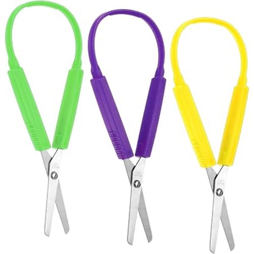 3Pcs Loop Scissors Adaptive Design Scissor Colorful Handle Self-Opening Safety Scissors for Kids Children Schools Special Need Daily Diy Crafts 5.5 Inch