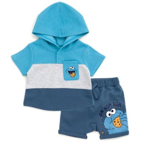 Sesame Street Cookie Monster Newborn Baby Boys Pullover Hoodie and French Terry Shorts Blue Cookie Monster 6-9 Months