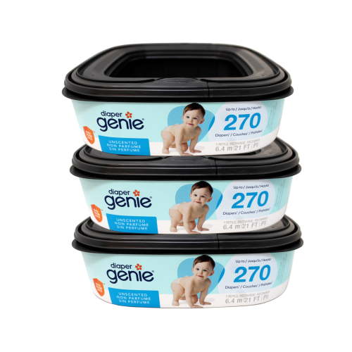 3 Pack - Diaper Genie Square Refill, can Hold up to 270 Newborn-Sized Diapers, Max Odor Lock, Unscented