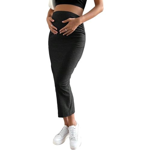 SHENHE Women's Maternity Skirt Long Skirt Rib Knit High Waist Pencil Skirt