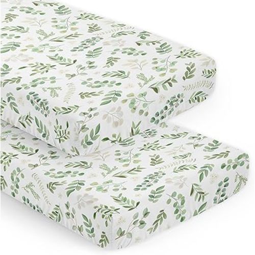 Sweet Jojo Designs Green Boho Floral Leaf Boy Girl Baby Fitted Crib Sheet Set Infant Newborn Nursery Toddler Room Standard Mattress 2pc Sage White Bohemian Gender Neutral Watercolor Botanical Flower