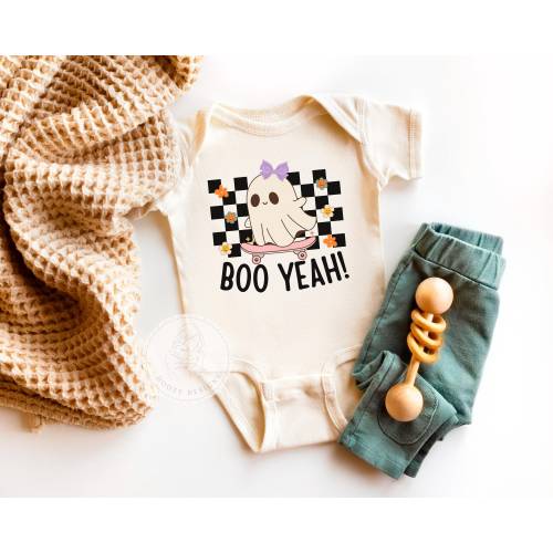 Halloween Ghost Skateboarding Shirt - Retro Skateboard Bodysuit - Halloween Infant Baby Girl - Boo Yeah