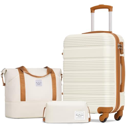LONG VACATION 3 Piece Carry On Luggage 20 Inch Carryon Suitcase with Spinner Wheels, ABS+PC Hardshell Suitcase set with TSA Lock & YKK Zipper