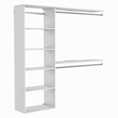 Style+ 55.12 in. W - 121.12 in. W White Hanging Wood Closet System Kit with Top Shelves