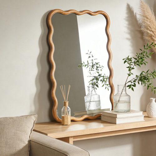 Wrought Studio™ Wavy Solid Rubberwood Decorative Mirror | Wayfair