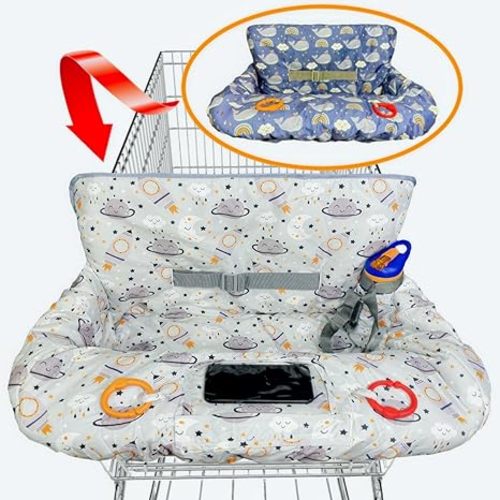 Shopping Cart Cover for Baby Grocery Cart Cover for Baby boy and Baby Girl, High Chair Cover for Baby and Toddler, Baby Registry Gift - Waterproof - Extra Large - Cotton - Double Sided (Ivory)