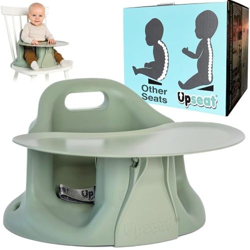 Upseat – The Original Ergonomic Baby Floor & Booster Seat with Tray, Developed with Physical Therapists for Upright Posture & Healthy Hip Development, 4–24 Months, Extra-Large Tray (Sage)