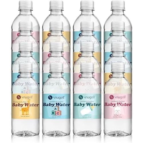 Snugell Bottled Distilled Water for Baby Care – Ultra-Pure, BPA-Free, Ideal for Formula Mixing, Bottle Sterilizing & Everyday Hydration – Safe Nursery Water for Babies – Made in USA (12oz 12-Pack)
