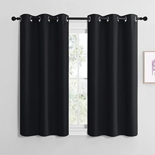 NICETOWN Halloween Blackout Draperies Window Curtain Panels, Autumn/Winter Thermal Insulated Solid Grommet Blackout Curtains/Drapes for Cafe (Set of 2, 42 inches by 48 inches, Black)