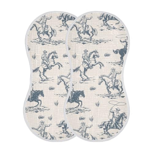 Mazeann Cowboys Horse Western Burp Cloths Baby Boys Girls Absorbent Soft Cotton Burping Cloths Rags 2 Pack