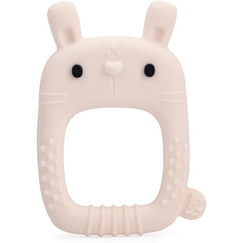 Loulou Lollipop Wild Silicone Teether for Babies 4 Months and Up, Textured Teething Ring for Sore Gums, BPA-Free Food-Grade Silicone, Easy-Grip Open Shape, Dishwasher & Freezer Safe, Bunny