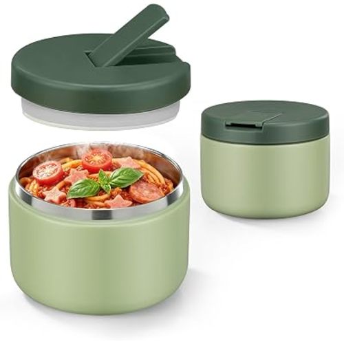 Pawtong 12oz Insulated Vacuum Food Jar with Buckle Lid Wide Mouth Soup Thermo for Hot Food Kids Leakproof Stainless Steel Lunch Container- Green- 1Pack