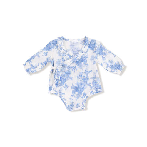 Long Sleeve Kimono Ruffle Bodysuit, Dream Cottage Floral Blue