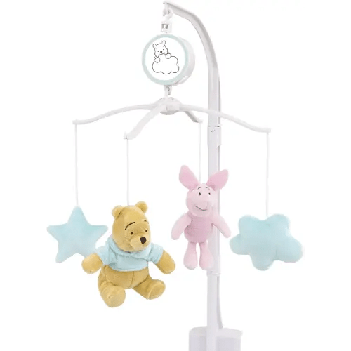 Disney Winnie The Pooh Hello Sunshine Nursery Musical Mobile with Plush Winnie The Pooh, Piglet & Aqua Cloud & Stars, Aqua, Yellow, Pink