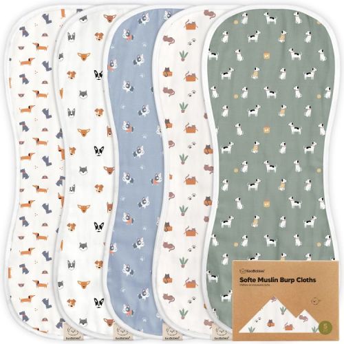 KeaBabies 5pk Organic Softe Muslin Burp Cloths for Baby Girls and Boys, Large Absorbent Burping Cloths for Babies, Baby Burp Clothes (Pets & Paws)