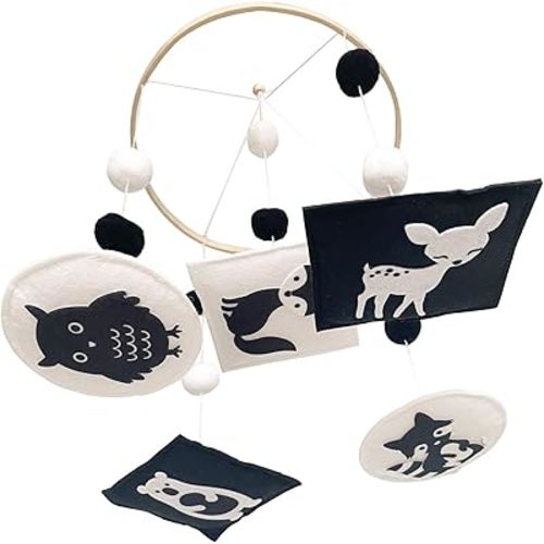 Montessori Mobile, Black and White Mobile for Baby, Woodland Baby Crib Mobile for Boys Girls, Neutral Nursery Mobile High Contrast Mobile for Pack N Play, Nursery Decor Woodland