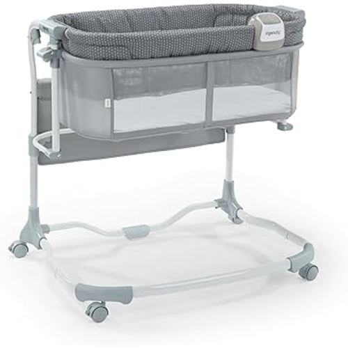 Ingenuity Dream & Grow Bedside Baby Bassinet with AirLoom Mattress, for Ages 0-12 Months, Adjustable Height - Handstitch (Grey)