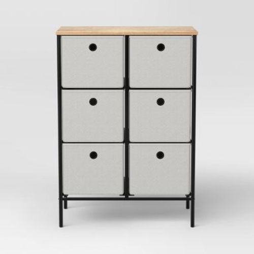 Fabric 6-Bin Tall Vertical Dresser Black Frame - Room Essentials™