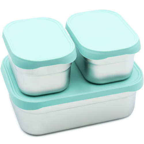 WeeSprout Stainless Steel Lunch Box Set - 750mL & 230mL Nested Bento Boxes, Pastel Mint