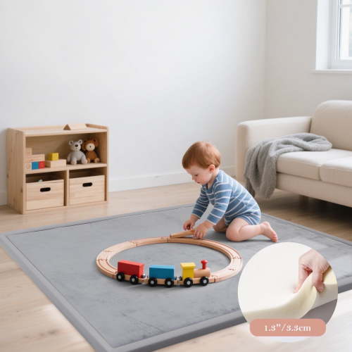 ACOMOPACK Baby Play Mat,1.3"Thick Memory Foam Area Rug, Soft Coral Velvet Baby Crawling Mat With Non-Slip Backing, Tummy Time Mat, Tatami Padded Carpet, Baby Nursery Rug For Toddlers 50"X50"