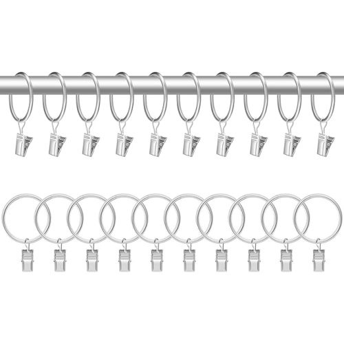 20 PCS Metal Curtain Rings with Clips, White Drapery Rings for Hanging, Curtain Clips 1.26" Interior Diameter