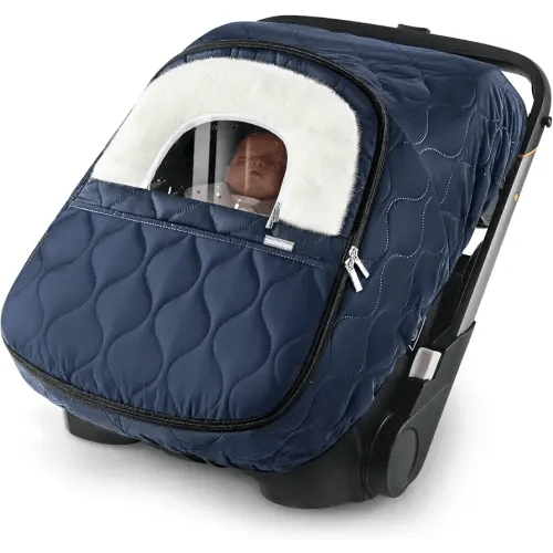 Winter Baby Car Seat Cover, Waterproof, Windproof Warm Fleece Breathable with Full Zipper for Newborn Car Seat, Navy