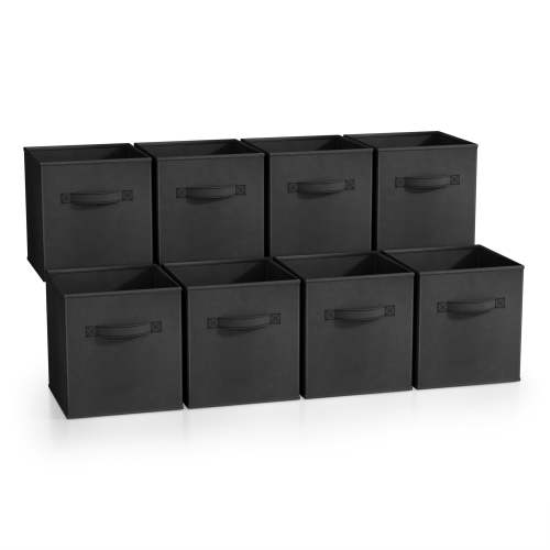 Sorbus Foldable Cube Storage Bins with Handles, Black, 8 Pack
