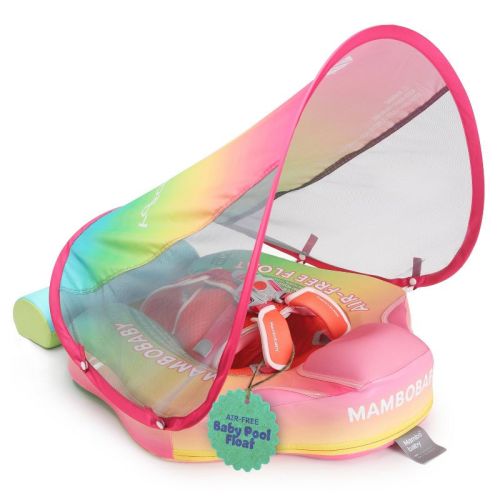 Mambobaby Trendy Voyager Baby Pool Float with Canopy-Rainbow