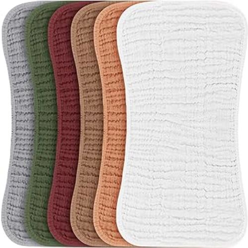 Konssy Muslin Baby Burp Cloths Sets for Unisex- 6 Pack Large 100% Cotton Burping Clothes for Newborn, Baby Girls and Boys