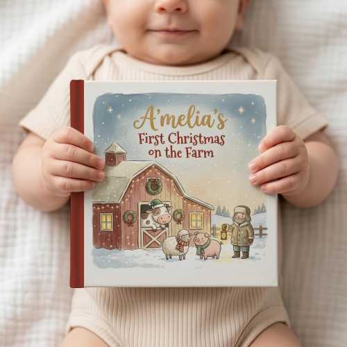 First Christmas on the Farm Personalized Kids Book, Custom Name Baby Christmas Book, Farm Animal Holiday Story, Baby First Christmas Gift