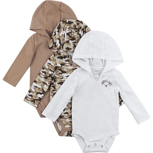 Hanes Baby Long Sleeve Bodysuit, Ultimate Bodysuit Hoodie Boys & Girls, 3-pack