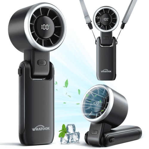 Kidsjoy Portable HandHeld Fan,5-Speed LED Display & 180° Adjustable Foldable Desk Fan,4000mAh Battery Rechargeable Personal Cooling Fan for Travel & Outdoor Use（Black） ﻿