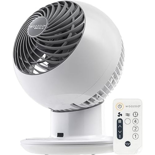 IRIS USA WOOZOO Air Circulator Fan with Remote, Oscillating, 5 Speeds, 82ft Max Air Distance, 90° Adjustable Tilt, 30db Quiet Motor, Small Fan for Bedroom, Office, Dorm, White